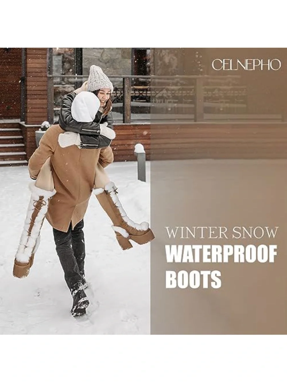 Tan Over-the-Knee Platform Boot with White Faux Fur Trim